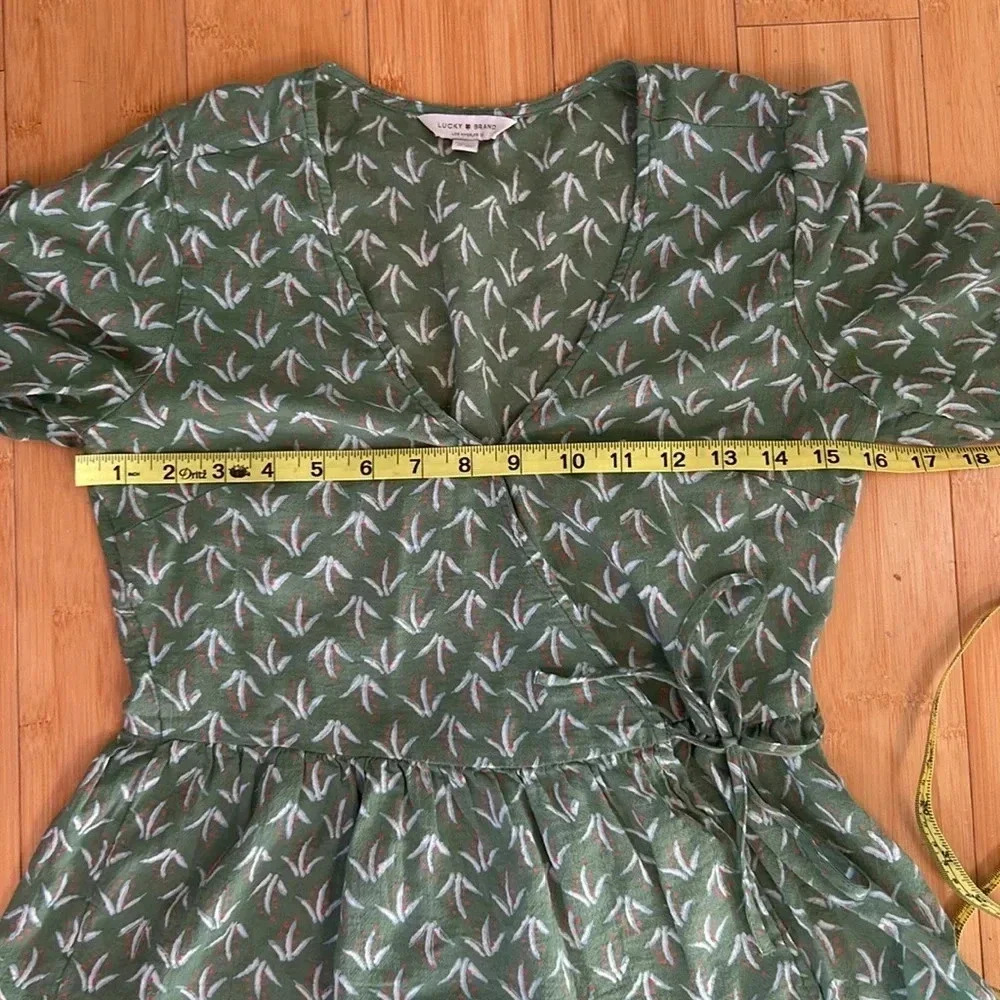 Lucky Brand Green Wrap Blouse XS 100% Cotton Natural Fibers - Picture 10 of 11